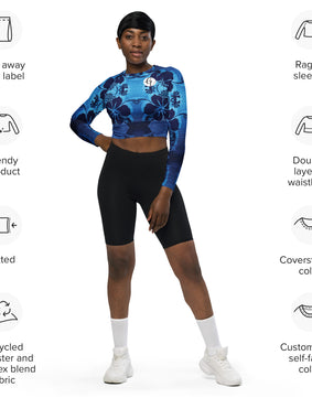 Blue floral Recycled long-sleeve crop top