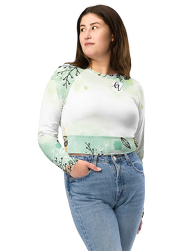 Green leaves floral Recycled long-sleeve crop top