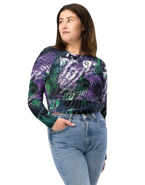 Purple feathers Recycled long-sleeve crop top