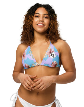 leaves-and-floral-blossom All-over print recycled string bikini top