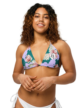 Peach-forest-floral All-over print recycled string bikini top