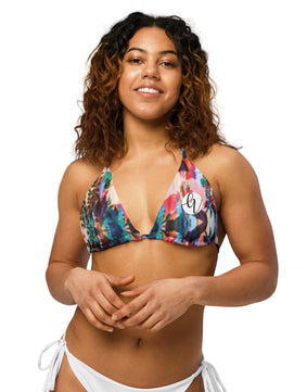 Multicolored-floral All-over print recycled string bikini top