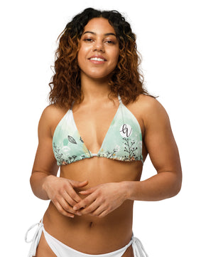 Green Garden All-over print recycled string bikini top