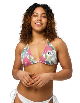 Iguana-green-peonies-floral All-over print recycled string bikini top