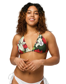 Red-color-floral All-over print recycled string bikini top