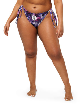 Purple-flower. All-over print recycled string bikini bottom