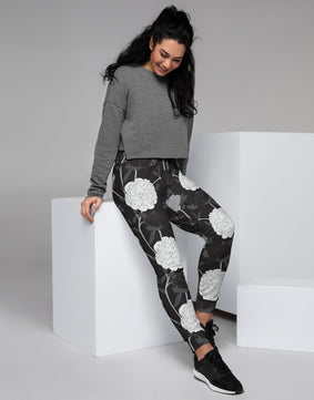 Black viscose floral Women's Joggers