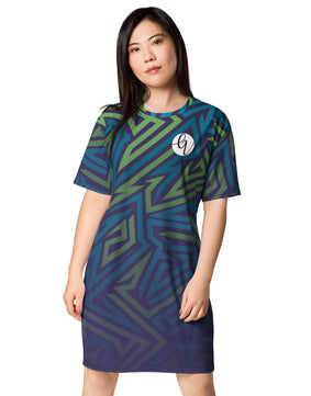 Green blue linear T-shirt dress