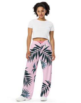 palm-leaves All-over print unisex wide-leg pants