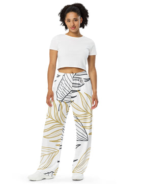 palm leaves All-over print unisex wide-leg pants