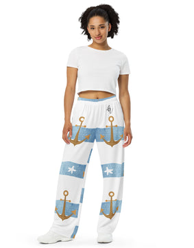 Anchor stripes Anchor stripes All-over print unisex wide-leg pants