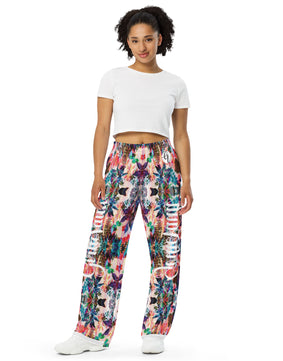 Multi colored All-over print unisex wide-leg pants