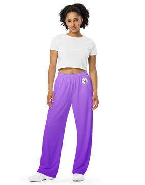 Purple colored All-over print unisex wide-leg pants