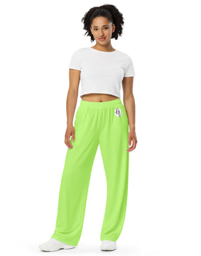 Neon Green All-over print unisex wide-leg pants