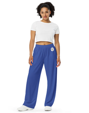 Blue All-over print unisex wide-leg pants