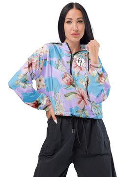 Peach blue floral cropped windbreaker