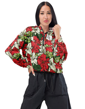 Red floral cropped windbreaker