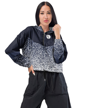 Grey black sparkling cropped windbreaker