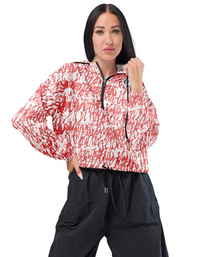 Red white floral cropped windbreaker