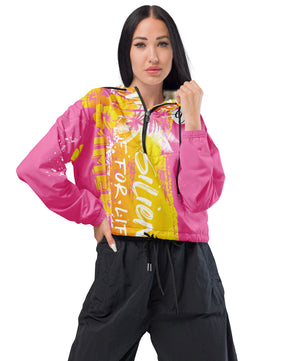 Pink yellow coloured cropped windbreaker