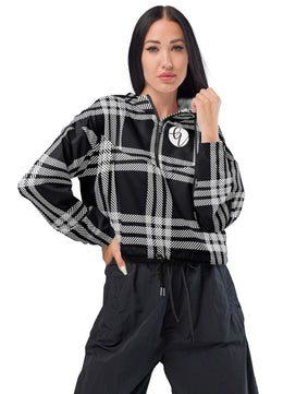 Black plaid cropped windbreaker