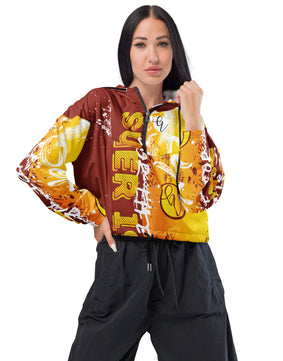 Brown yellow floral cropped windbreaker