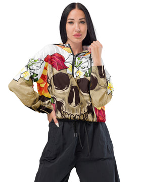 Skeletal floral cropped windbreaker