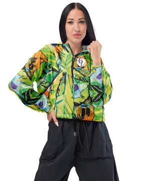 Green leafy cropped windbreaker