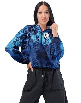 Blue floral cropped windbreaker