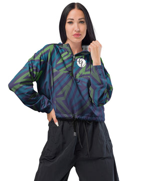 Green blue lined cropped windbreaker