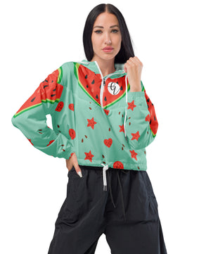 Watermelon heart cropped windbreaker