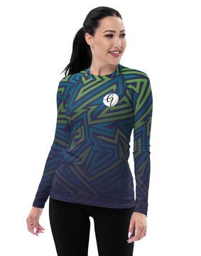 Green Blue Lines Women's Rash Guard