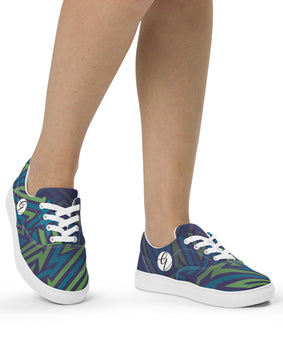 Blue green lined Women’s lace-up canvas shoes