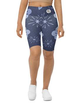 Blue Flowered Biker Shorts