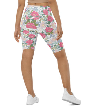 Iguana green peonies floral Biker Shorts