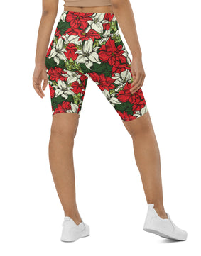 Red colored floral Biker Shorts