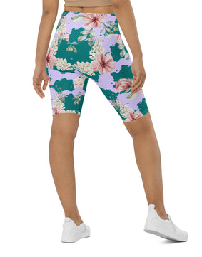 Peach forest floral Biker Shorts