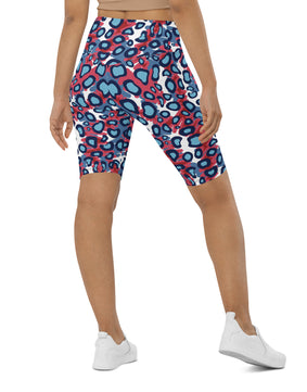 Red blue leopard Biker Shorts