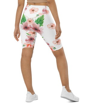 white flowery pattern Biker Shorts