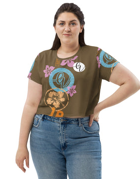 Brown Mid Floral All-Over Print Crop Tee