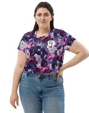 Purple Flowers All-Over Print Crop Tee