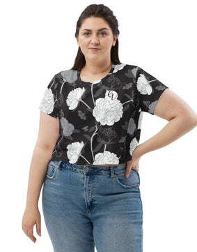 Viscose black fabric leaves All-Over Print Crop Tee