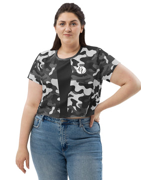 Grey black army All-Over Print Crop Tee