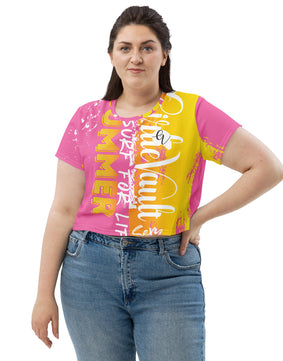 Pink Yellow Summers All-Over Print Crop Tee