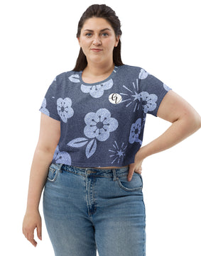 Grey floral Floral All-Over Print Crop Tee