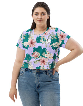 Peach Forest Floral All-Over Print Crop Tee