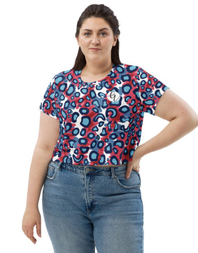 Red blue leopard pattern All-Over Print Crop Tee