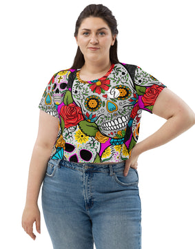 Dead Sugar Skull All-Over Print Crop Tee