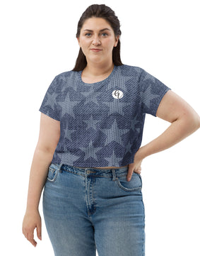 Blue stars All-Over Print Crop Tee