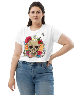 Skeletal Flower All-Over Print Crop Tee